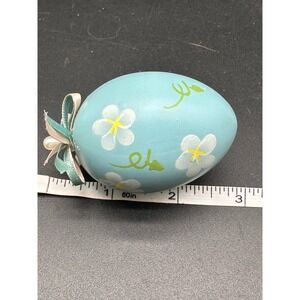 Vintage‎ Hand Painted Egg Ornament Blue Floral Design Ribbon Accent Spring Decor